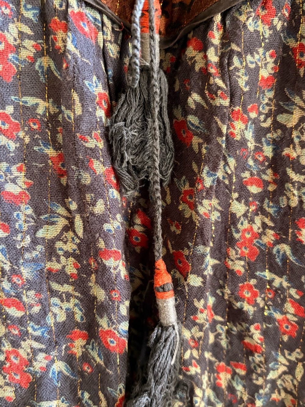 Free People Navy Floral Tunic with Brown Border - Picture 3 of 6